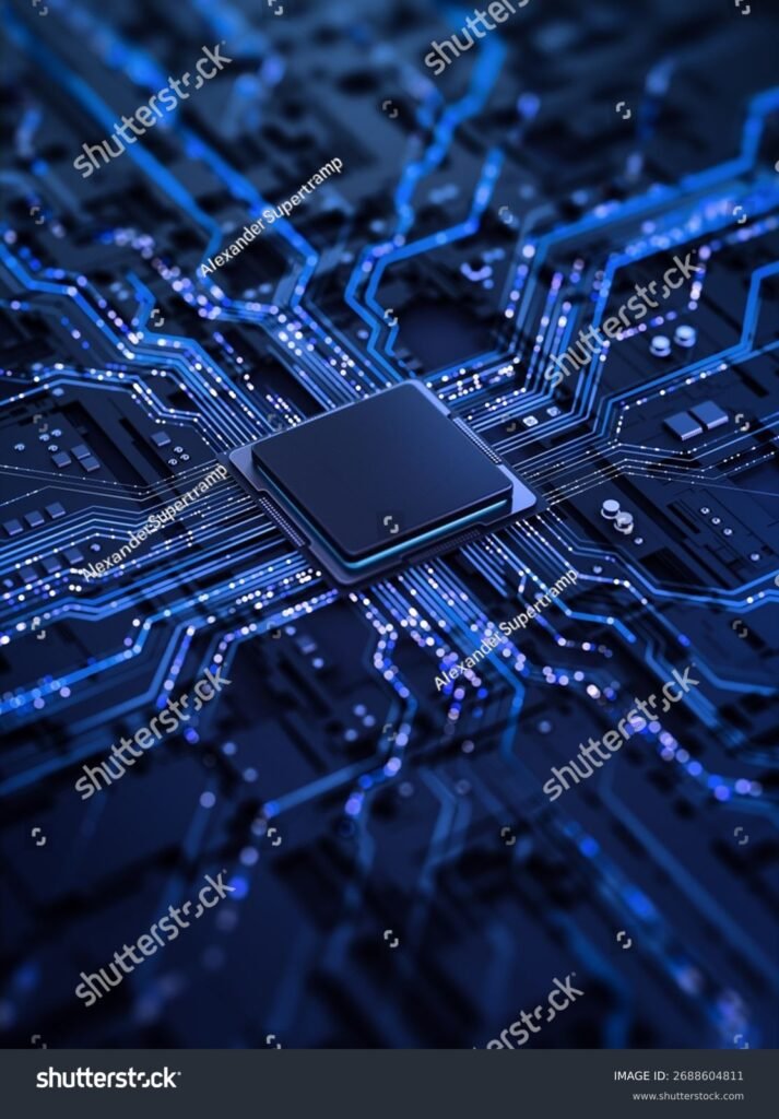 stock photo processor chip on circuit board with copy space for design d illustration 2688604811